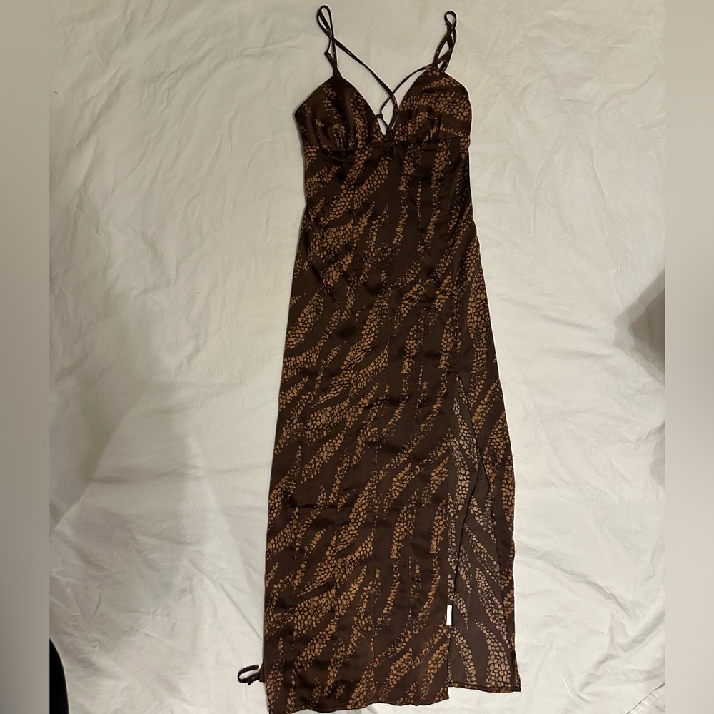 Urban Outfitters brown and tan silk slip dress